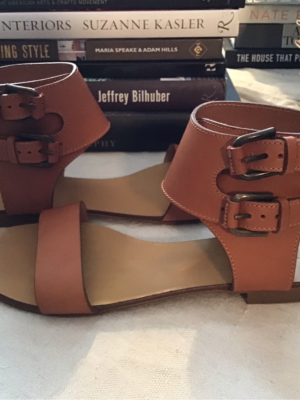 J. Crew Brown Leather Double-Buckle Ankle Sandals